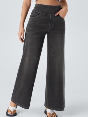 HALARA High-Rise Wide Leg Jeans in Charcoal